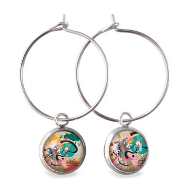 Silver surgical stainless steel hoop earrings - Kandinsky