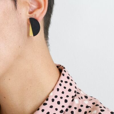Boucles d'oreilles demi-cercle bois et laiton | Boucles d'oreilles minimalistes Üdalts