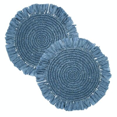 Blue Raffia Placemats for Table - 2 Pack