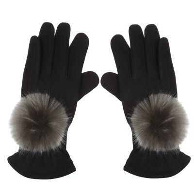 Gloves with faux fur pompom