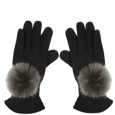 Gloves with faux fur pompom