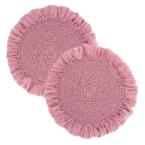 Pink Raffia Placemats for Table - 2 Pack, Spring Decor
