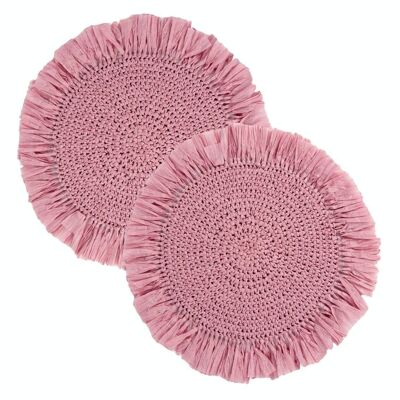 Manteles individuales de rafia rosa para mesa, paquete de 2, decoración primaveral