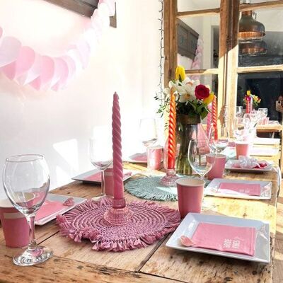 Pink Raffia Placemats for Table - 2 Pack, Spring Decor