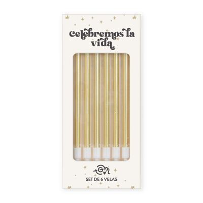 KIT DE 6 VELAS DORADAS PARA CELEBRAR