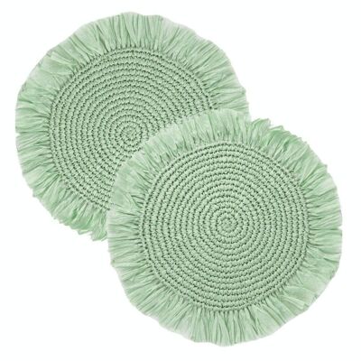 Sage Green Raffia Placemats for Table - 2 Pack, Spring Decor