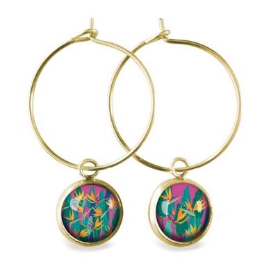 Gold surgical stainless steel hoop earrings - Bird of Paradise