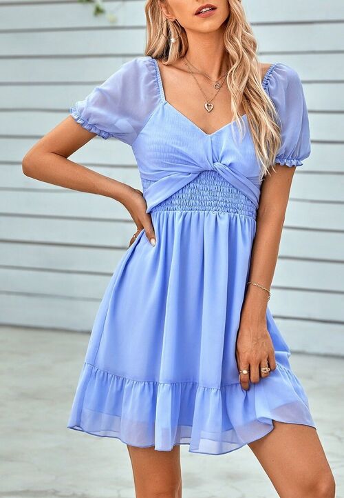 Multi-Way Puff Sleeve Dress-Blue