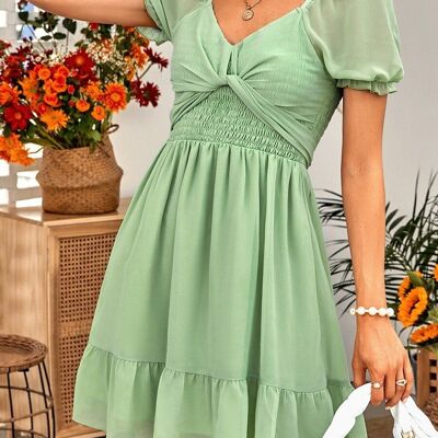 Multi-Way Puff Sleeve Dress-Green