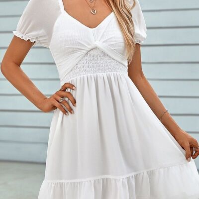 Multi-Way Puff Sleeve Dress-White
