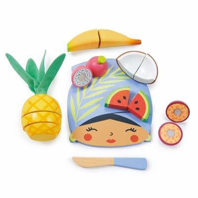 Set di giochi di ruolo giocattolo foglia tenera tagliere di frutta tropicale