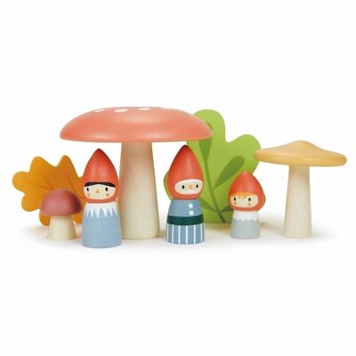 Woodland Gnome Family Juguete de hoja tierna de madera