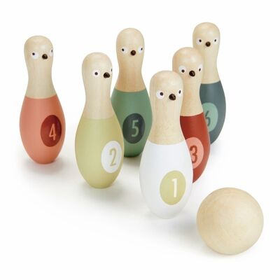 Juego de bolos de madera para pájaros, juguete de hoja tierna