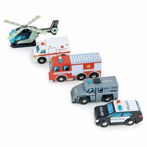 Emergency Vehicles Car Set of 5 Tender Leaf Toy
