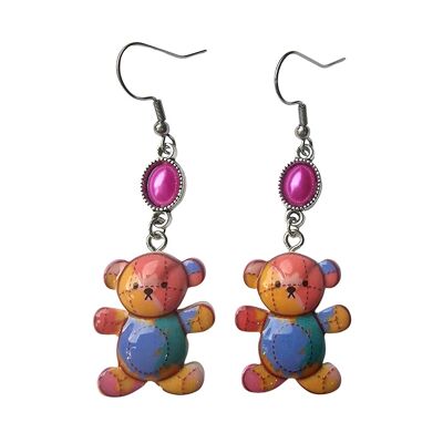 Pendientes de osito de patchwork