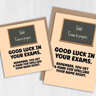 Good luck exams card: Get a mark for spelling your name