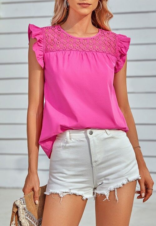Lace Front Ruffle Shoulder Blouse-Pink
