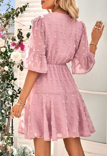 Clip Dot Sheer Sleeve Dress-Rose 4