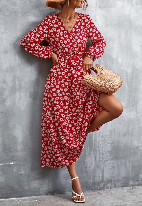 Cheetah Print Tiered Maxi Dress-Red