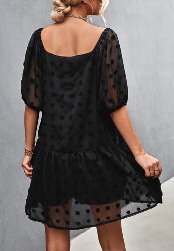 Robe à pois à manches bouffantes-Noir 5