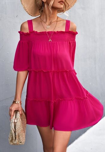 Robe à épaules dénudées de couleur unie-Fuchsia 1