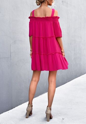 Robe à épaules dénudées de couleur unie-Fuchsia 5