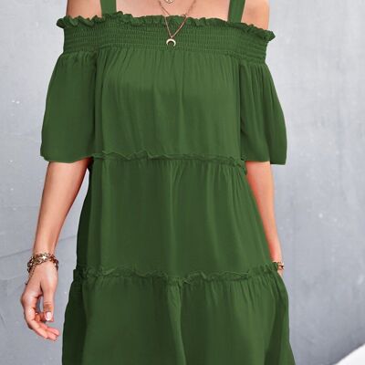 Einfarbiges schulterfreies Kleid-Grün