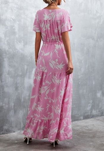 Robe longue à imprimé tropical et col en V-Rose 5