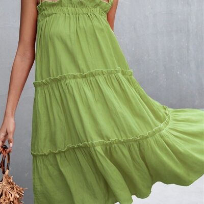 Gestuftes Kleid mit Rüschen und Bindeschulter-Grün