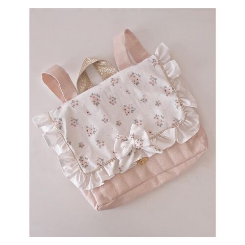 Cartable maternelle rose et blanc à fleurs