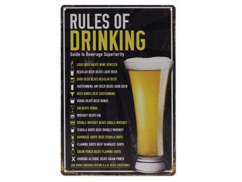 Rules of drinking metalen bord 20x30cm