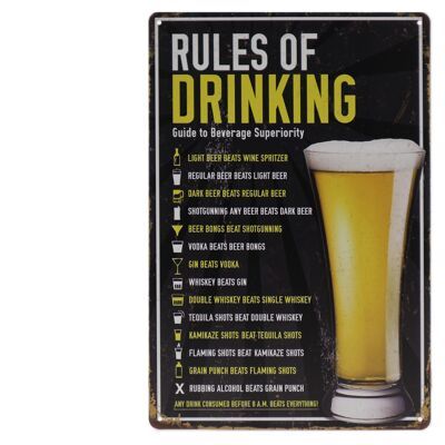 Rules of drinking metalen bord 20x30cm