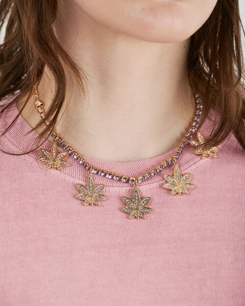 The Cough Choker Necklace With Lilac Gems And Hemp Charms In Gold