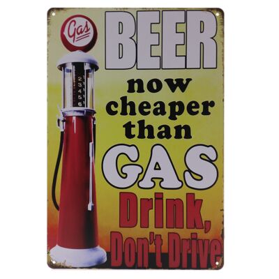 Beer cheaper than gas metalen bord 20x30cm