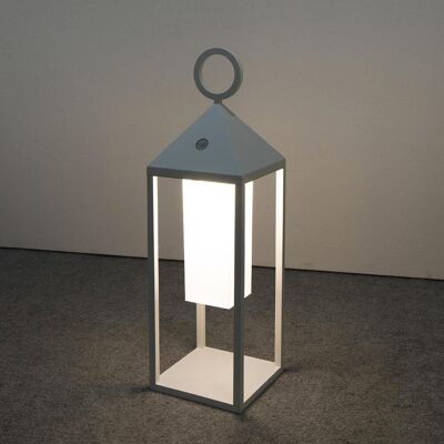 Warm white LED aluminum lantern SANTORIN WHITE H47cm