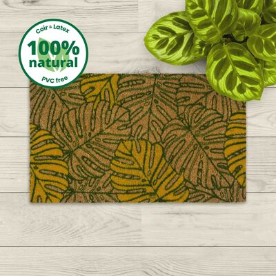 coir doormat; with sustainable latex backing; monstera