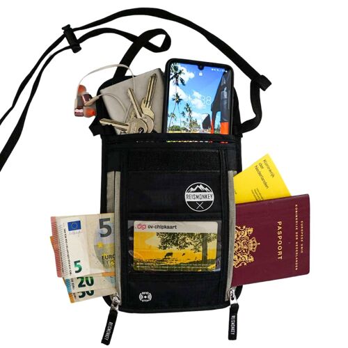 Neck bag RFID - Travel wallet - Neck bag for passport - for women and men - Water-repellent - Travel wallet - Safe on your journey