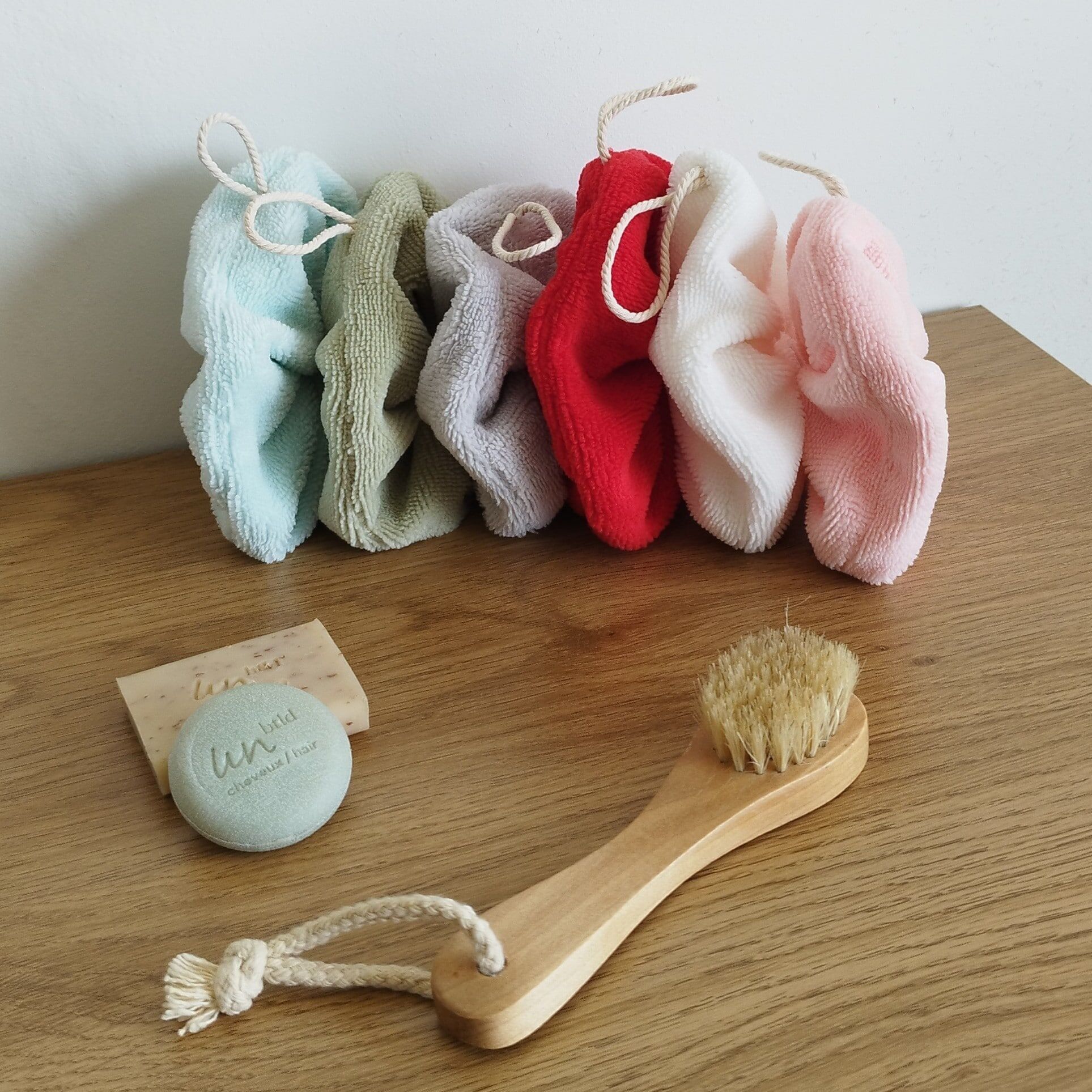 Flor de ducha de esponja de bambú