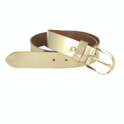 Belt Woman Leather Dolce Metallic Shimmer Gold