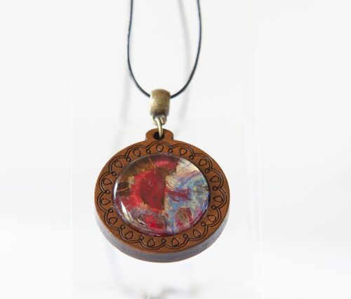 Pendentif rond bois tableau végétal Samain