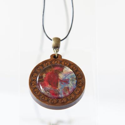 Pendentif rond bois tableau végétal Samain