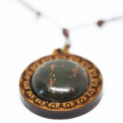 Wood & gemstone necklace Heliotrope jasper