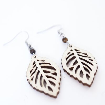 Wooden leaf earrings