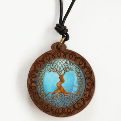 Trees of life infinity wood & leather necklace