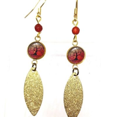 Boucles d’oreilles acier or Arbre fire