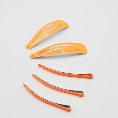 Y2K Pack of 5 Hair Snap Clips In Neon Orange