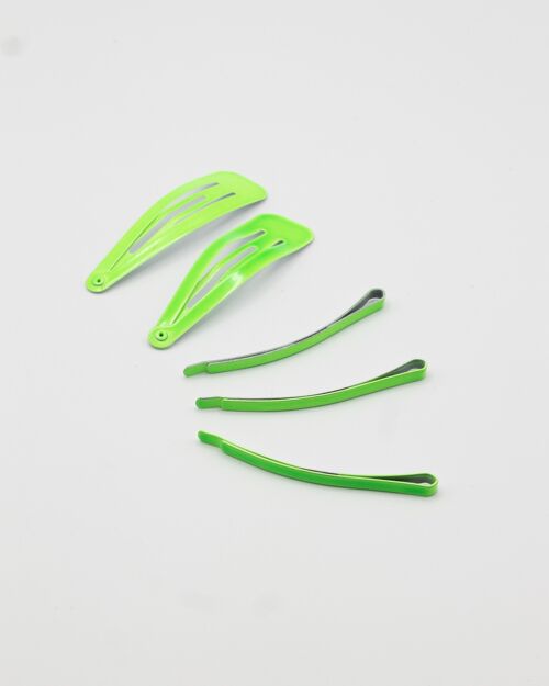 Pack of 5 Hair Snap Clips In Neon Green