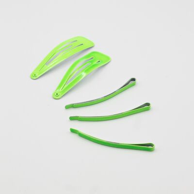 Pack of 5 Hair Snap Clips In Neon Green