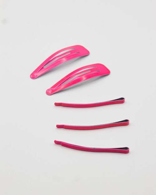 Pack of 5 Hair Snap Clips In Neon Pink
