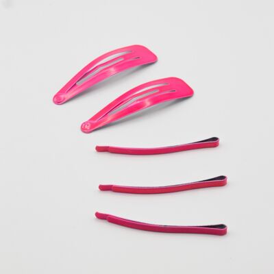 Pack of 5 Hair Snap Clips In Neon Pink